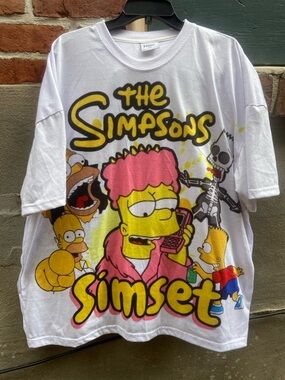 The Simpsons Graphic Short Sleeve Tee - White with Yellow & Pink